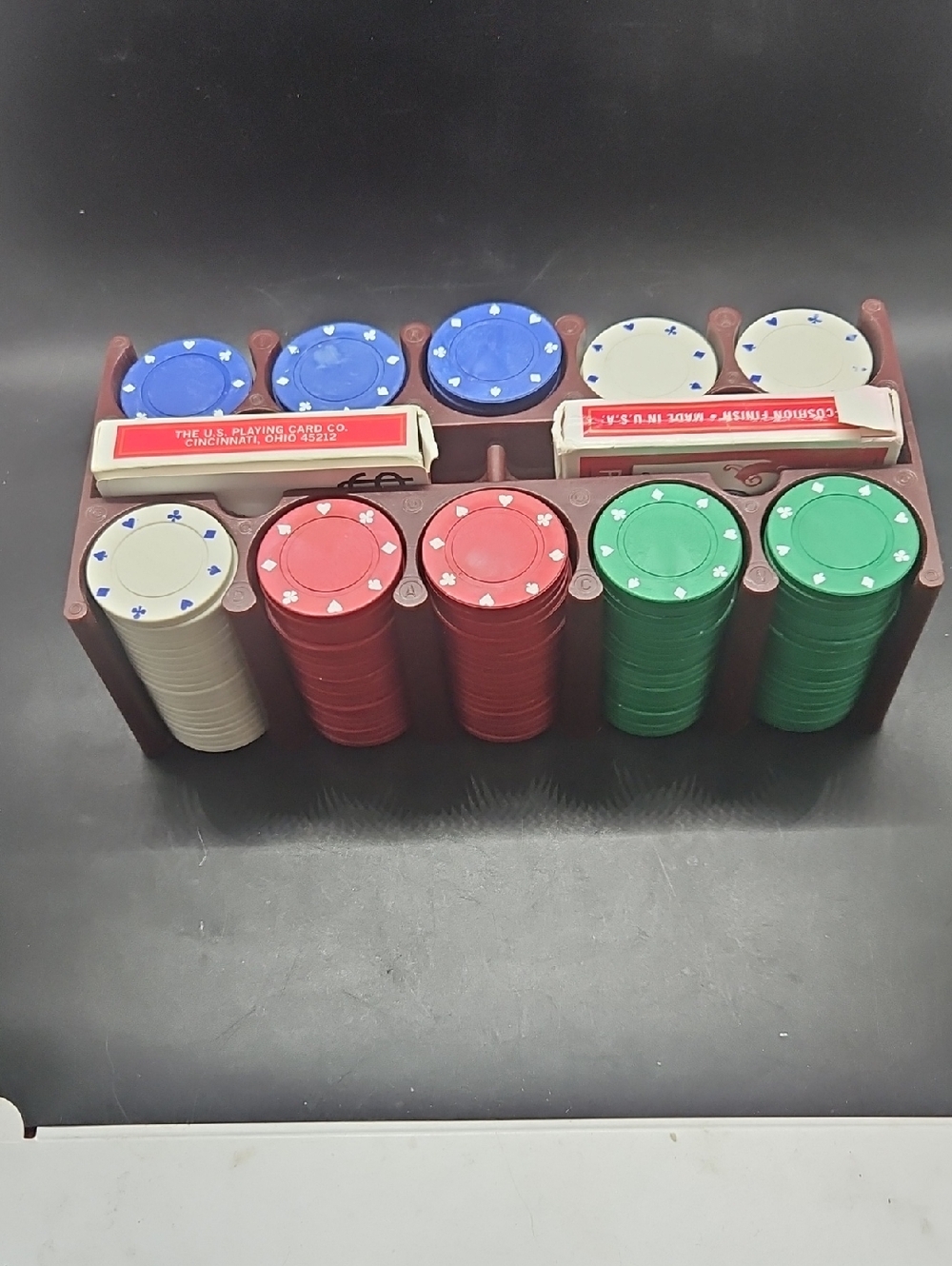 Vintage Poker Chips and Card w/Rack